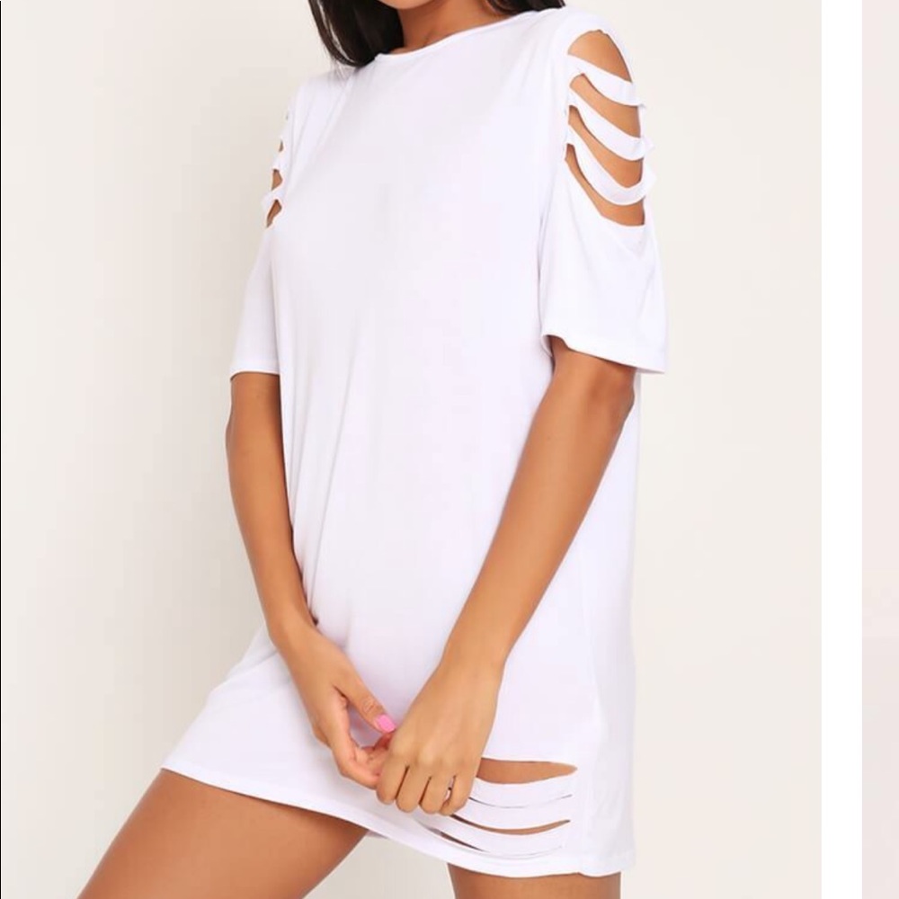 NEW Distressed Grunge White T Shirt Dress S-3X - Picture 1 of 2